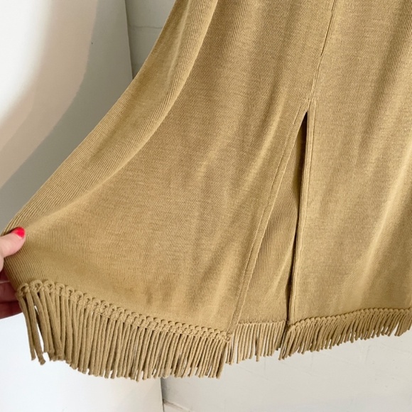 Vintage Knit Maxi skirt Fringe Tan Native Country Boho Western Nina Leonard L - Picture 7 of 12